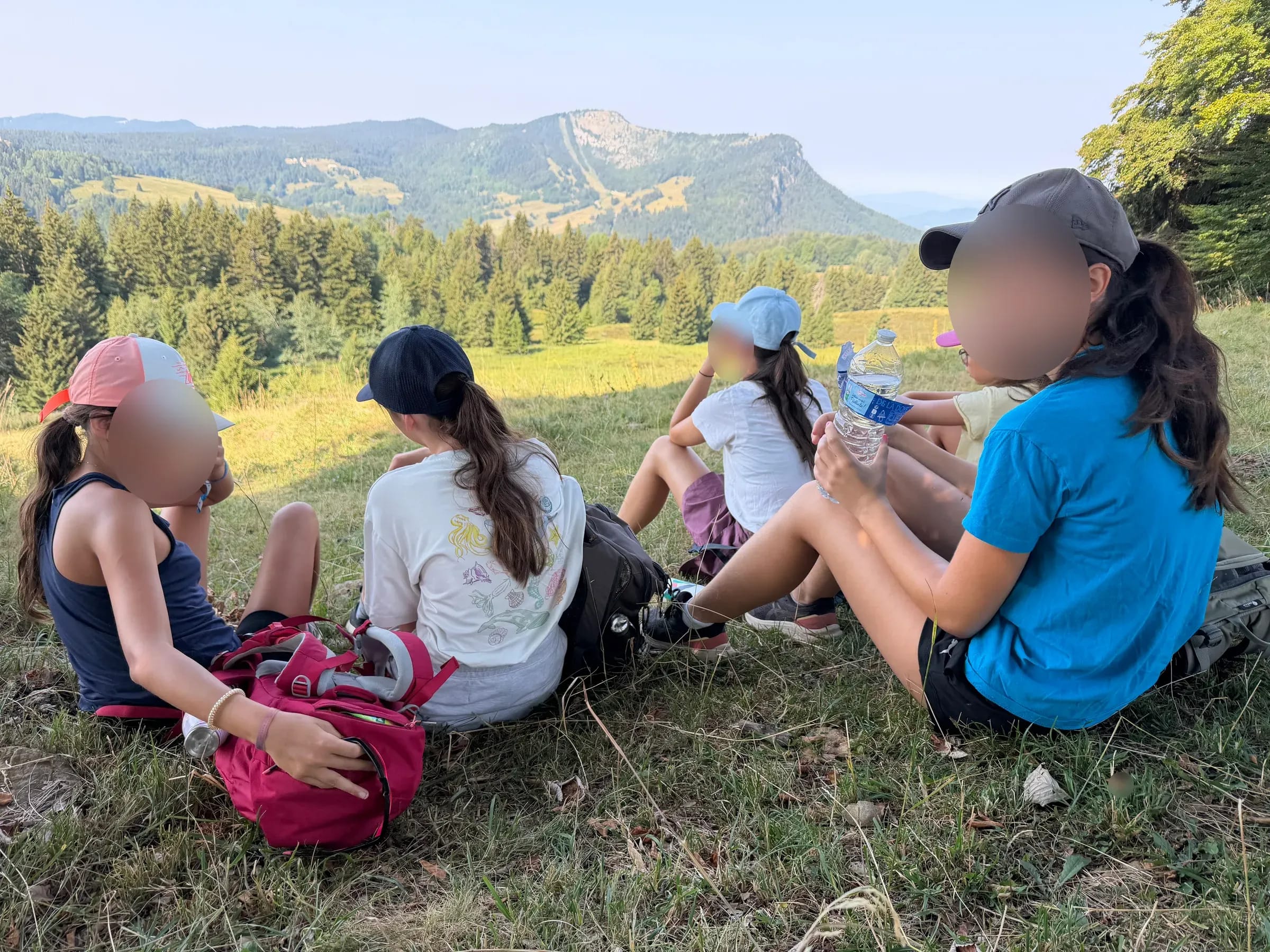 Goûter dans la prairie face aux montagnes